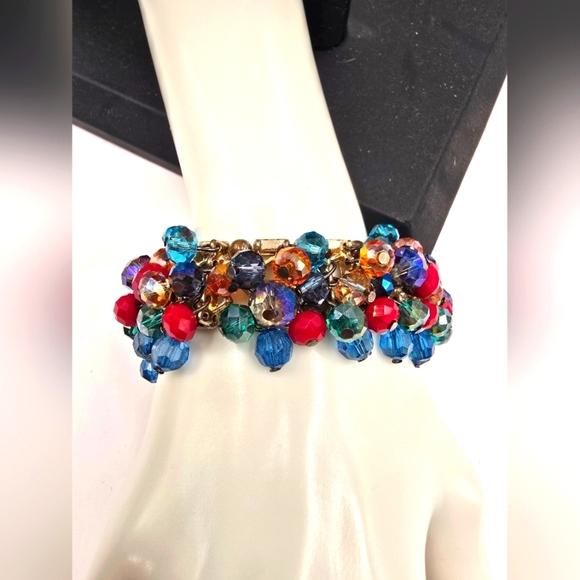 Cha Cha Stretch Bracelet Boho Multicolor Faceted AB Beads - Picture 2 of 8